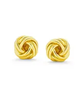 Traditional Classic Round Ball Woven Twisted Rope Cable Love Knot Ball Stud Earrings For Women Yellow 14K Gold Plated .925 Sterling Silver - Gold