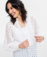 I.n.c. International Concepts Women's Cotton Tie-Neck Eyelet Blouse, Created for Macy's