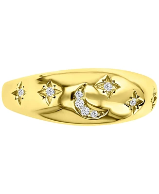 Cubic Zirconia Moon & Stars Celestial Polished Dome Ring