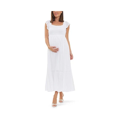 Ripe Maternity Hail Spot Smocked Dress White