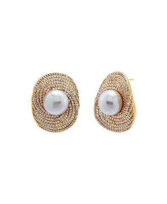 by Adina Eden Pave Twisted Imitation Pearl on the Ear Stud Earring