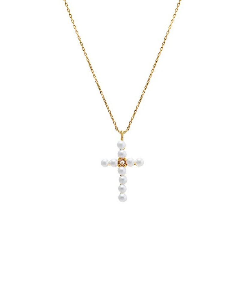 by Adina Eden Imitation Pearl X Cubic Zirconia Cross Pendant Necklace