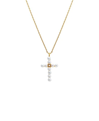 by Adina Eden Imitation Pearl X Cubic Zirconia Cross Pendant Necklace