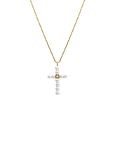 by Adina Eden Imitation Pearl X Cubic Zirconia Cross Pendant Necklace