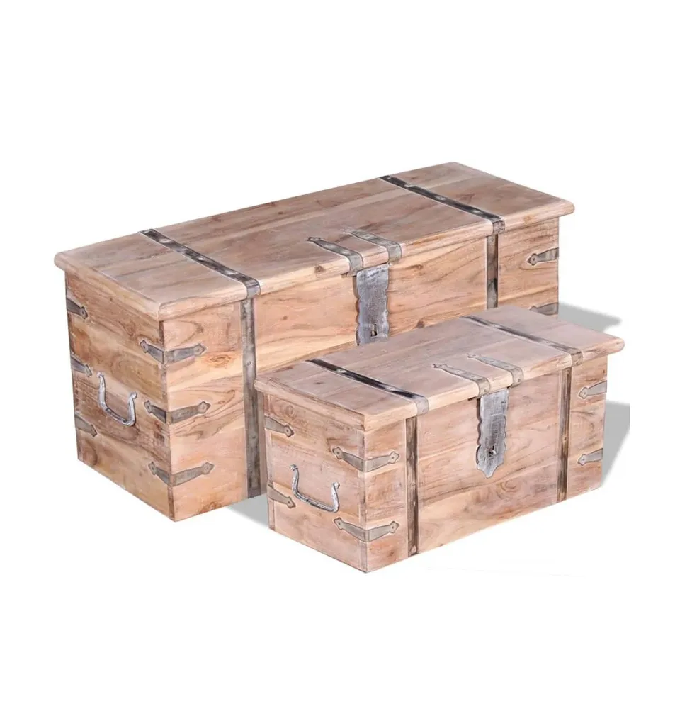 Two Piece Storage Chest Set Acacia Wood