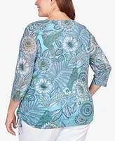 Ruby Rd. Plus Hummingbird Ocean Garden Mesh Top