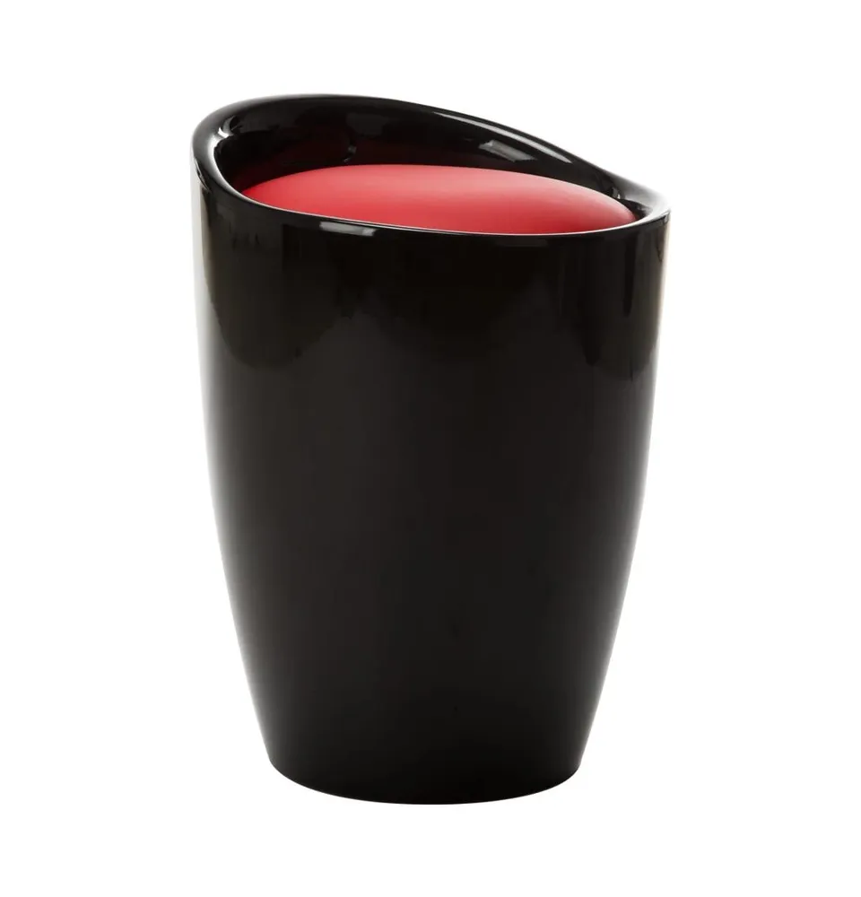 Storage Stool Black and Red Faux Leather
