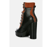 Women's yeti high heel lace up biker boots