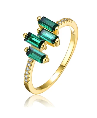 Sterling Silver Teens/Young Adults 14K Gold Plated and Emerald Cubic Zirconia Modern Ring