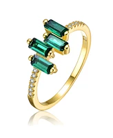 Sterling Silver Teens/Young Adults 14K Gold Plated and Emerald Cubic Zirconia Modern Ring