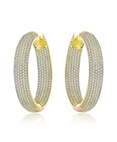 Sterling Silver with Cubic Zirconia 10-Row French Pave Inside Out Large Tubular Hoop Earrings