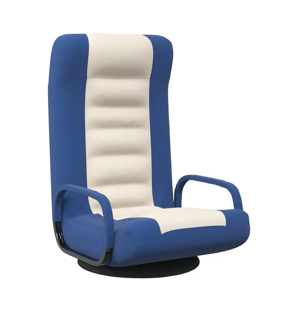 Swivel Floor Chair Blue and Cream Fabric