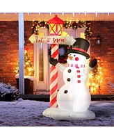 Homcom 83.75" Christmas Inflatables Snowman with Street Light for Yard - Multi