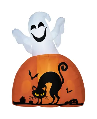 Homcom 5ft Halloween Inflatable Ghost with Pumpkin Base and Led Lights