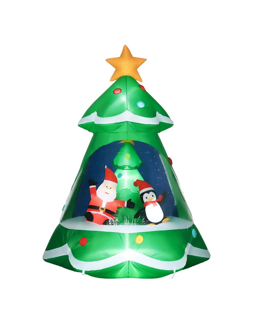 Homcom 7FT Lighted Inflatable Christmas Tree with Santa Claus and Penguin