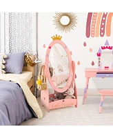 Costway Kids Full Length Mirror Free-Standing 360° Dressing Wooden Princess