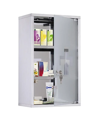 kleankin Wall Medicine Cabinet with Lock, Lockable Wall Cabinet, Silver