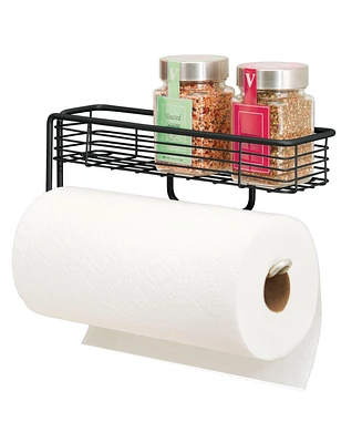 mDesign Wall Mount Metal Paper Towel Holder with Storage Shelf - Black