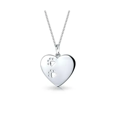Dog Cat Pet Kitten Puppy Cut Out Paw Print Heart Shape Pendant Necklace For Women For Teen .925 Sterling Silver And Chain