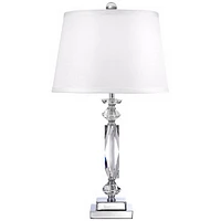 Traditional Art Deco Style Accent Table Lamp 23" High Dark Silver Clear Crystal Glass Column White Drum Shade for Living Room Bedroom House Bedside Ni