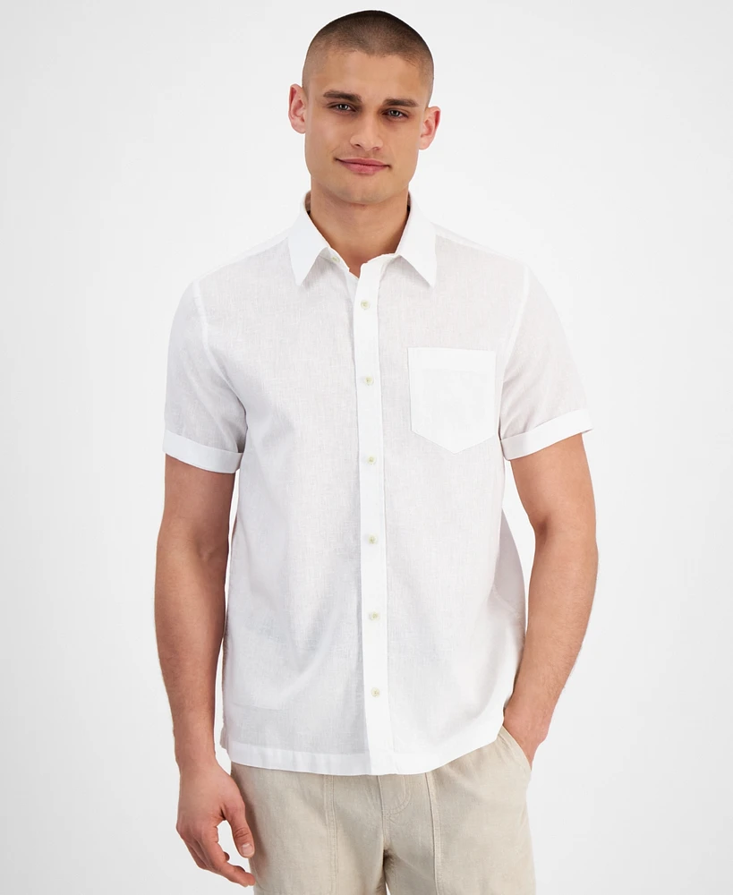 Sun + Stone Men's Blake Linen Chambray Short Sleeve Button-Front Shirt, Created for Macy's