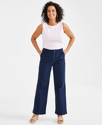 Style & Co Women's High-Rise Wide-Leg Twill Pants, Created for Macy's