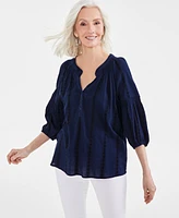 Style & Co Women's Textured Smocked-Neck Top, Created for Macy's