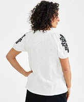Style & Co Women's Embroidery Vacay Top