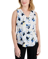 Ak Anne Klein Petite Printed Zip Front V-Neck Sleeveless Top