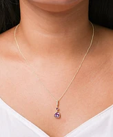 Amethyst (1/5 ct. t.w.), Rose de France Amethyst (1-1/4 ct. t.w.), & Diamond Accent Double Heart 18" Pendant Necklace in 14k Gold-Plated Sterling Silv