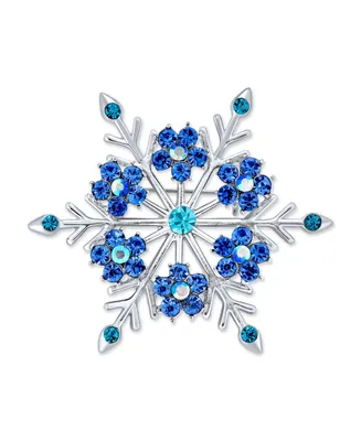 Large Multi Color Ice Blue Frozen Winter Flower Snowflake Brooch Pin For Women Crystal Holiday Party Frozen Winter Rhodium Plated Alloy