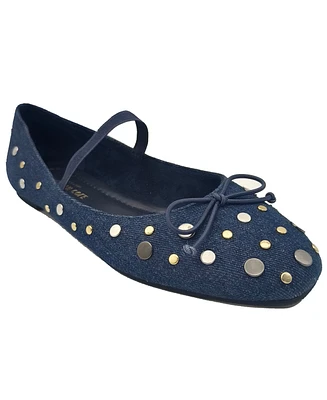 Kenneth Cole New York Women's Myra Stud Mary Jane Flats - Denim