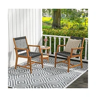 Set of 2 Patio Acacia Wood Dining Chairs with Armrests for Lawn Yard