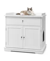 Inolait Wooden Cat Litter Box Enclosure with Drawer Side Table Furniture