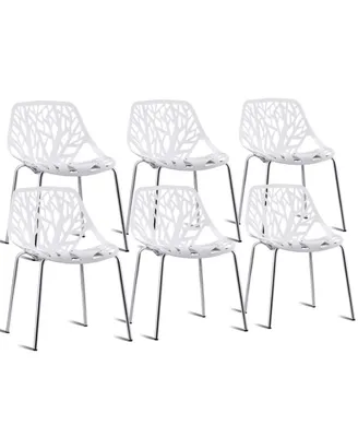 Set of 6 Accent Armless Modern Dining Chairs with Plastic Feet Pads