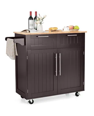 Heavy Duty Rolling Kitchen Cart with Tower Holder and Drawer-Brown