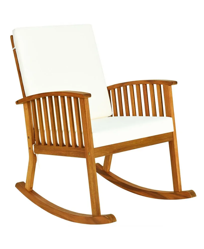 Outdoor Acacia Wood Rocking Chair with Detachable Washable Cushions