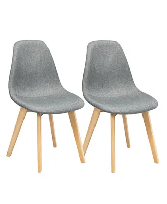 2 Pieces Modern Dining Chair Set with Wood Legs and Fabric Cushion Seat