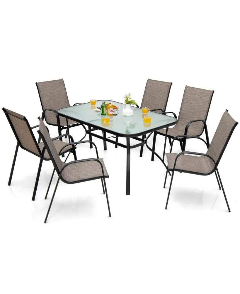 7-Piece Patio Dining Set with 6 Stackable Chairs