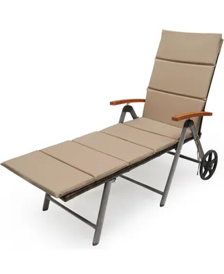 Foldable Outdoor Chaise Lounge Chair Wicker Recliner Chair with Aluminum Frame
