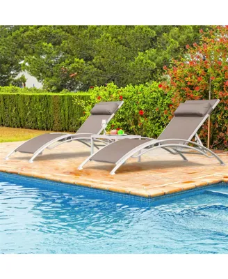 Simplie Fun Pool Lounge Chairs Set Of 3, Adjustable Aluminum Outdoor Chaise Lounge Chairs With Metal Side Table, All Weather For Deck Lawn Poolside Ba