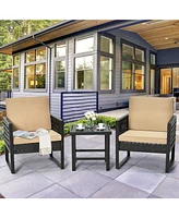 Vebreda 3 Pieces Patio Rattan Bistro Cushioned Furniture Set