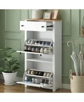 2-Drawer Entryway Shoe Organizer, Wood Grain Top