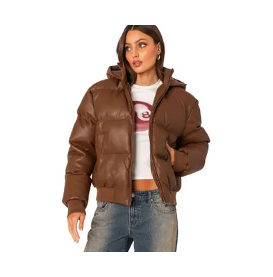 Women's Wintry faux leather hooded puffer Jacket