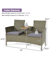 Sugift 2-Person Patio Rattan Conversation Furniture Set with Coffee Table