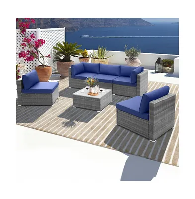 Sugift 6 Piece Patio Conversation Sofa Set with Tempered Glass Coffee Table