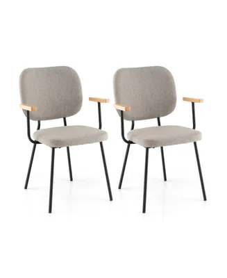 Set of 2 Modern Fabric Dining Chairs with Armrest and Curved Backrest