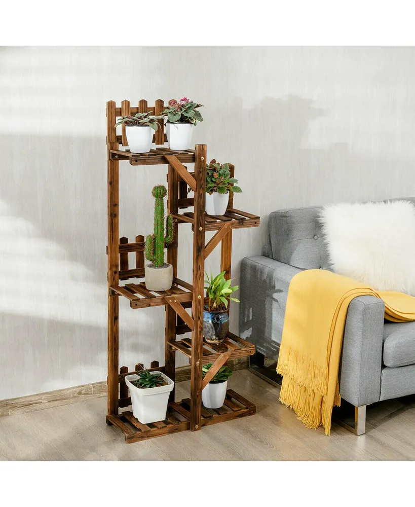 5-Tier Flower Rack Wood Plant Stand 6 Pots Display Shelf