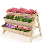 3 Tier Wooden Vertical Raised Garden Bed with Storage Shelf