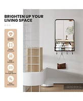 Wall Bathroom Mirror with Shelf Hooks Sturdy Metal Frame for Bedroom Living Room